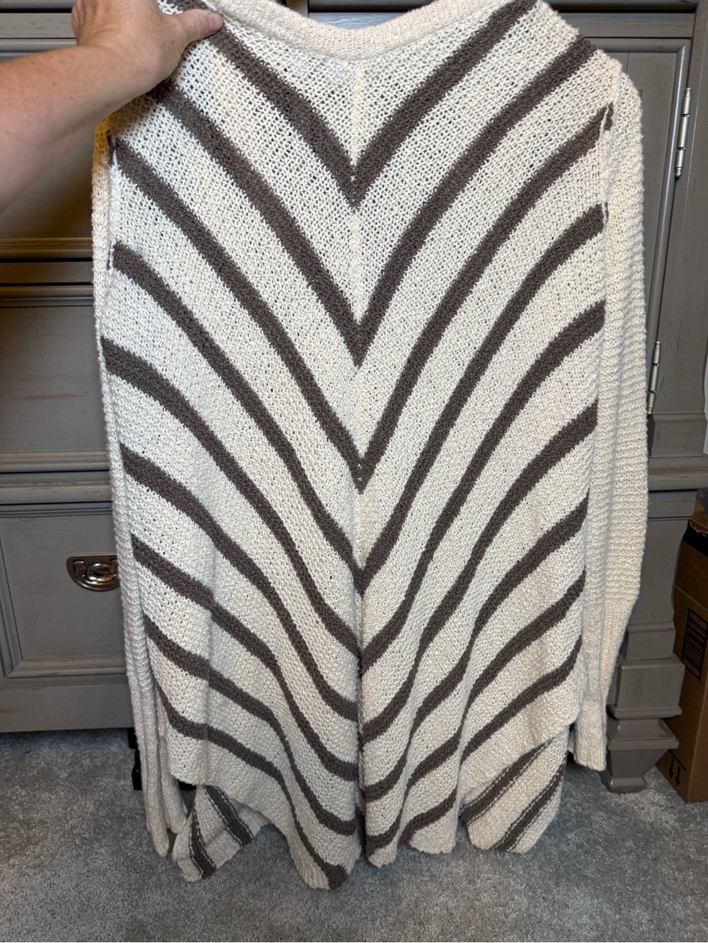 Free People Cream and Gray Striped Open Cardigan